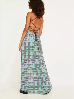 NWT Urban Outfitters UO Gia Open Back Flowy Boho Maxi Dress Medium Blue thumbnail 7