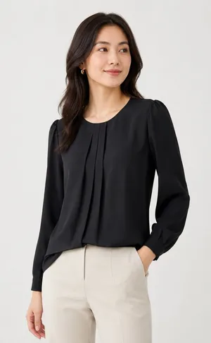 Clothes by Locker Room Black Pleated Long Sleeve Blouse‎ Pleat Womens Size L thumbnail 1