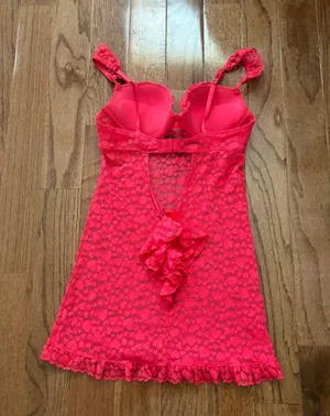 Y2k Victoria’s Secret hot pink mesh heart print lace padded chemise slip thumbnail 5