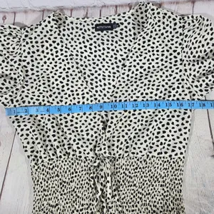 PrettyLittleThing Black Dalmatian Print Smocked Waist Tie Front Mini‎ Dress 6 thumbnail 7
