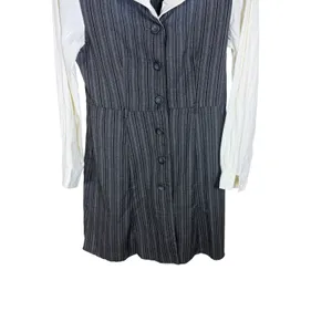 Scarlett Vintage 90s Pinstripe Layered Look Mini Dress Black White Size 9/10 thumbnail 3