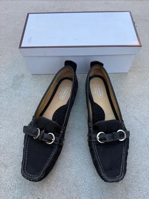 COACH Jillian Black Leather & Fabric Women's Loafers with Silver Hardware thumbnail 1