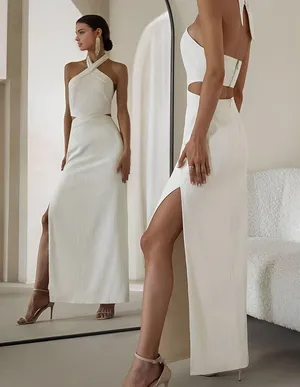 Commense Crisscross Cutout Halter Split Knit Long Dress size M thumbnail 1