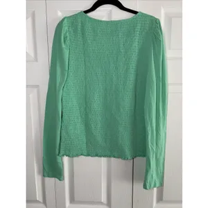 Gap Smocked Button Front Top Womens Size L Tall Green Puff Sleeve Cotton Modal thumbnail 5