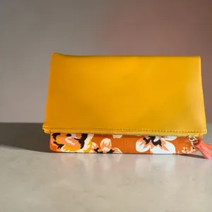 Rachel Pally Yellow Reversible Fold-Over Clutch with Orange Floral Panel thumbnail 2