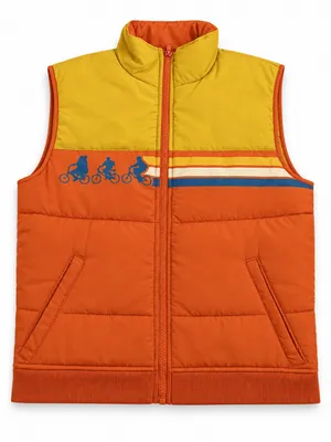 Stranger Things Retro Bike Puffer Vest Orange Halloween Costume Cosplay Size S thumbnail 1