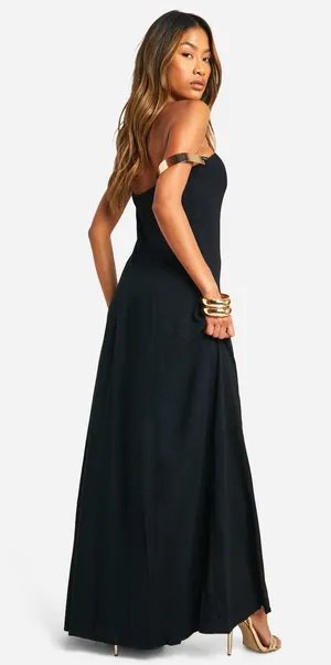 Boohoo strapless dress with metal Sleeve Details thumbnail 2