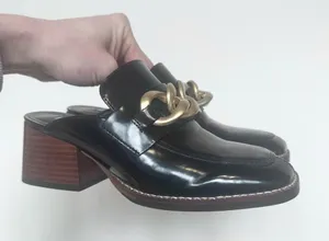Steve Madden Black Loafers with Gold Chain Sz 6 thumbnail 1