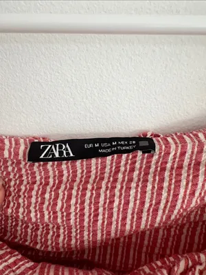 Zara Pink and White Striped Ruffle Crop Blouse thumbnail 3