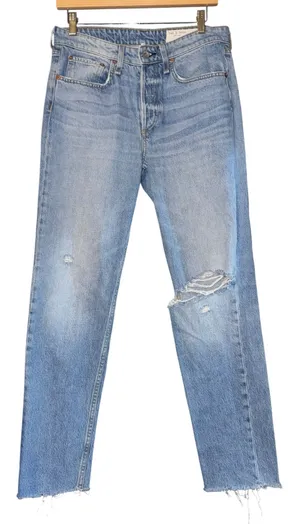 Rag & Bone Rosa Mid Rise Boyfriend Jeans Women's 25 Button fly Destroyed Luxury thumbnail 1