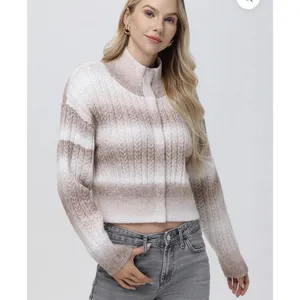 525 america sweater WILLOW: OMBRE SEQUIN CROP CARDIGAN Size XS Beige Cream thumbnail 3