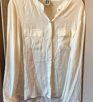 Anne Klein ladies Cream Button Down blouse 12 thumbnail 1