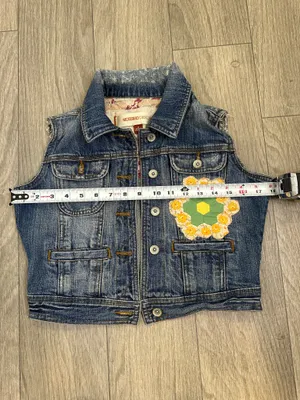 Mossimo Denim Denim Vest Patchwork Floral Distressed M Button Front thumbnail 3