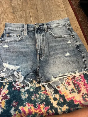 pistola medium blue distressed frayed denim shorts thumbnail 6