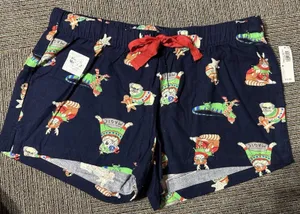 Old Navy "Dogs" SLEEP SHORTS Womens Medium NEW Xmas Holiday Navy Blue Flannel Cotton NEW thumbnail 1