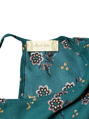 Altar'd State Teal Floral Boho Bell Sleeve Babydoll Peasant Top Medium thumbnail 2
