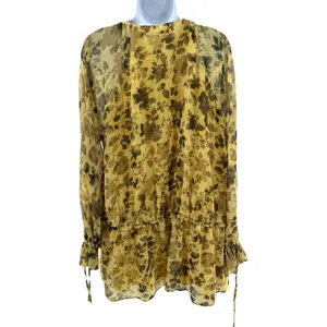 Topshop Yellow Floral‎ Sheer Ruffle Tie Mini Dress US 6 Boho Chic Romantic NWT thumbnail 7