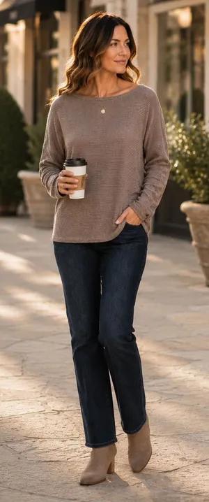 Soma WKND Womens Taupe Ribbed Boat Neck Long Sleeve Sweater XS Relaxed Fit‎ thumbnail 1
