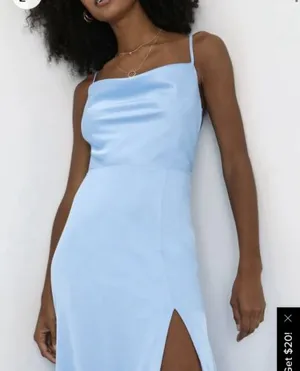 Lulus‎ Invitation Satin Cowl Neck Maxi Dress Blue Sz M NWT thumbnail 2