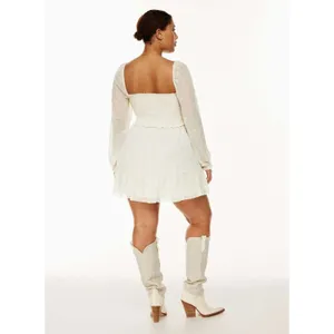 Aritzia Wilfred Tempest Smocked Chiffon Embroidered Mini Dress in Ivory Medium thumbnail 2