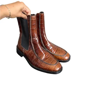 Anthropologie Pilcro & The Letterpress Chelsea Croc Chocoolate Brown Boots thumbnail 9