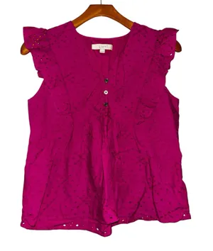 LOFT Bright Magenta Eyelet Ruffle Camisole thumbnail 1