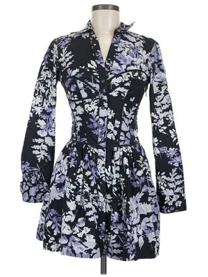 By Anthropologie Black Lavender Floral Corset Shirt Dress 6 Button Front Mini thumbnail 1