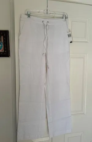 Chelsea & Theodore Womens Linen Pants Color Cloud White Size Small New Sku 1028 thumbnail 1