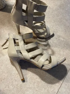 White House Black Market Strappy Open-Toe Heeled Sandals - Cream thumbnail 1
