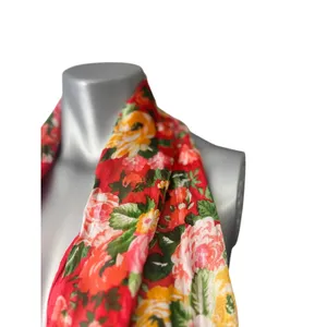Oscar de la Renta Silk Floral Scarf Print 50” X 10.5” Sheer Rose thumbnail 3