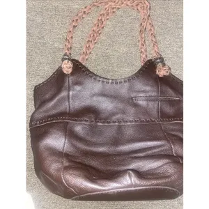 THE SAK Indio Shoulder Handbag Purse Brown Bucket Bag Woven Straps Leather EUC thumbnail 8