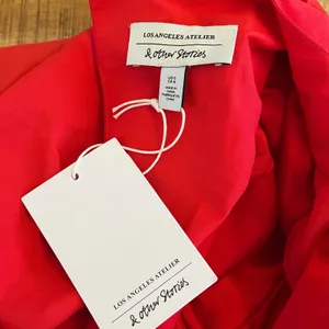 & Other Stories Bow Back Swing Dress 6 Mini Cutout Puff Sleeve Red Holiday NWT thumbnail 8