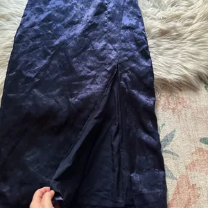 LULU’S Desirable Dream Navy Blue Satin Jacquard Halter Neck Midi Dress thumbnail 7