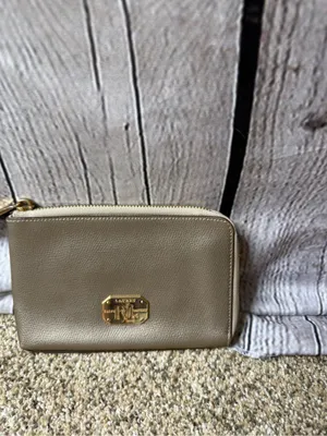 Lauren Ralph Lauren taupe metallic wristlet thumbnail 3