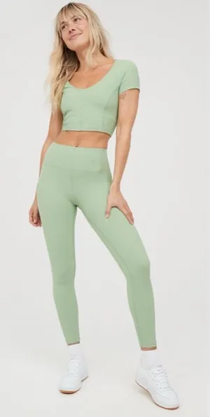 OFFLINE By Aerie Goals 7/8 Length Ribbed Legging in Ticket Green Size M thumbnail 1