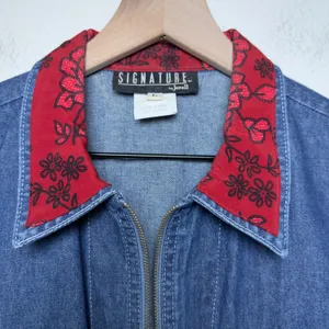VTG Signature by Jerell Women Cotton Denim Vest Large Blue Floral‎ Cottage Boho thumbnail 2
