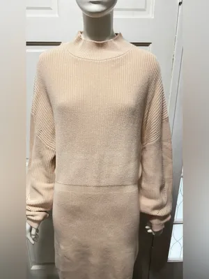 Lillusory Cotton Beige Knitted Cozy Neutral Knit Sweater Dress Size Large A1 thumbnail 4