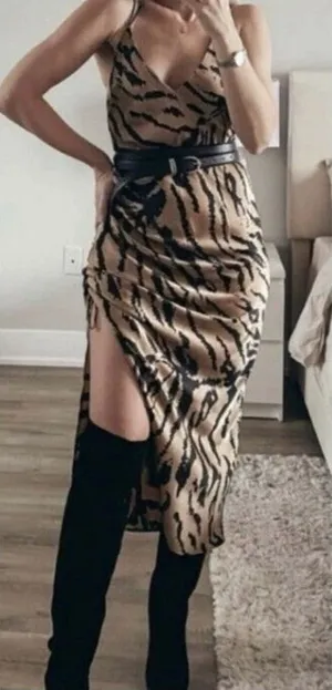 Zara Black and Tan Animal Print Top thumbnail 1