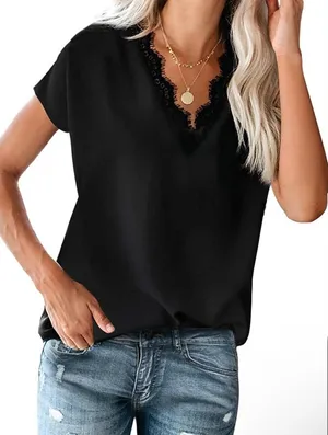 Dressy Lace Trim Blouse Black Size M thumbnail 1