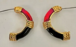 Red black and gold tone half hoop earrings thumbnail 1
