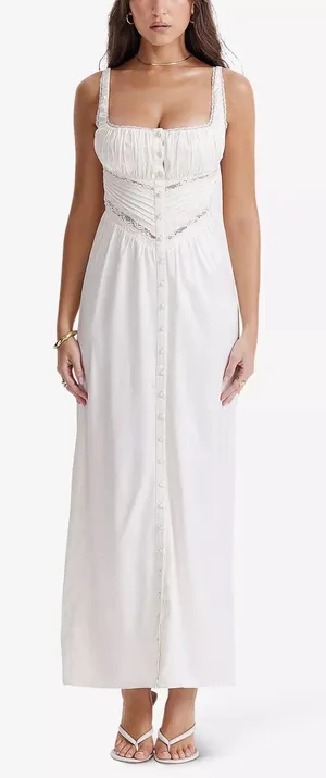 House of CB Illiana scalloped-trim bodice-top stretch-silk maxi dress Large plus thumbnail 1