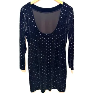 H&M Bodycon Dress Sz L Black Velvet Rhinestone Studded Scoop Back Mini thumbnail 2