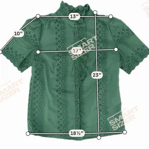 Sézane Louisah Green Organic Cotton Eyelet Ruffle Mock Neck Blouse Size 34 / 2 thumbnail 8