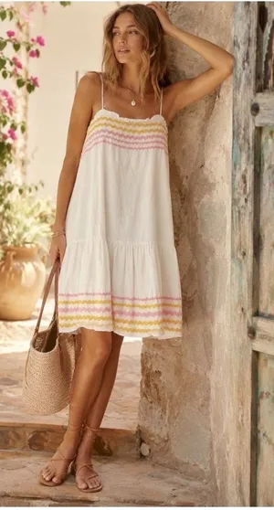 Lisa Marie Fernandez Target Dress Womens M White Ric Rac Summer Linen Blend Mini thumbnail 1