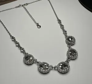 Roman Clear Rhinestone Silver Tone Necklace Signed RMN Adjustable Length thumbnail 4