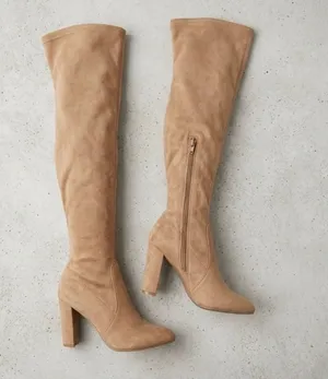 Breckelles Tan Faux-Suede Over-the-Knee Block Heel Boots  thumbnail 1