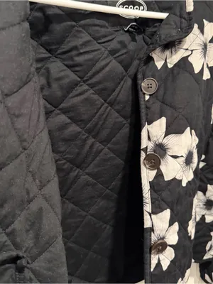 Scoop Floral Quilted Jacket L 12-14 Black White Cotton Button Front thumbnail 9
