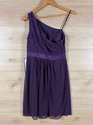 Adrianna Papell One-Shoulder Purple Lace & Mesh Mini Party Dress 6 thumbnail 5