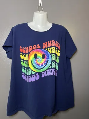 Delta Shirt Womens 2X Blue School Nurse Smiley Face Tie Dye Graphic Tee Shirt thumbnail 2