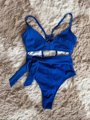 NWOT Royal Blue One-Piece Cutout Swimsuit with Waist Tie thumbnail 1